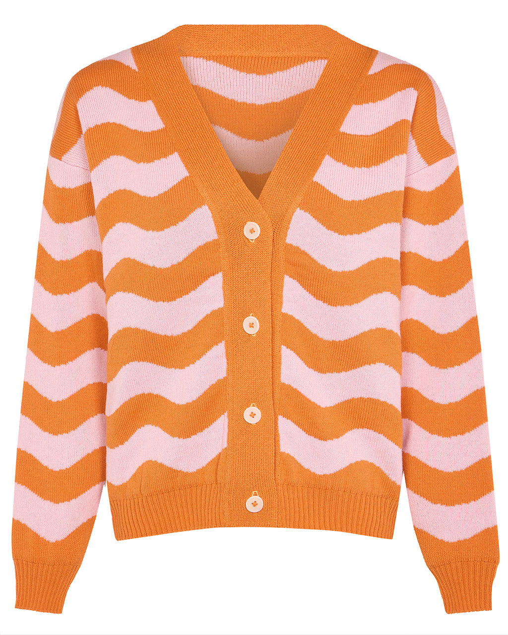 Ingmarson Waves Cardigan Front Orange Pink